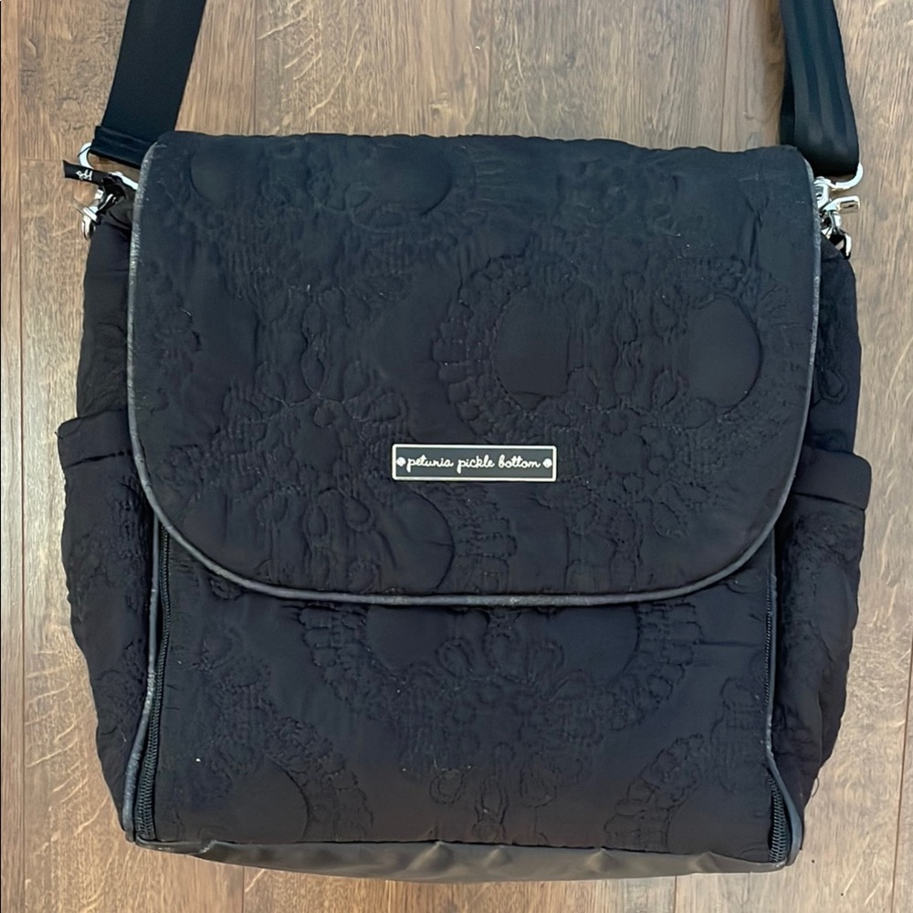 Boxy Black Embroidered  Backpack Diaper Bag